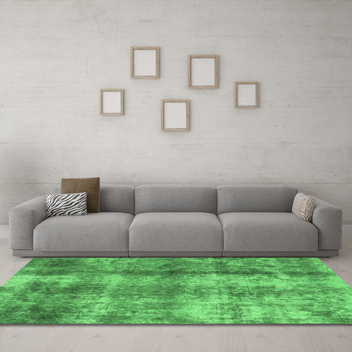 Machine Washable Abstract Emerald Green Modern Area Rugs in a Living Room,, wshabs2052emgrn