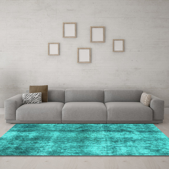 Machine Washable Abstract Turquoise Modern Area Rugs in a Living Room,, wshabs2052turq