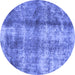 Round Machine Washable Abstract Blue Modern Rug, wshabs2052blu