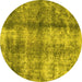 Round Machine Washable Abstract Yellow Modern Rug, wshabs2052yw