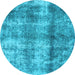 Round Machine Washable Abstract Light Blue Modern Rug, wshabs2052lblu