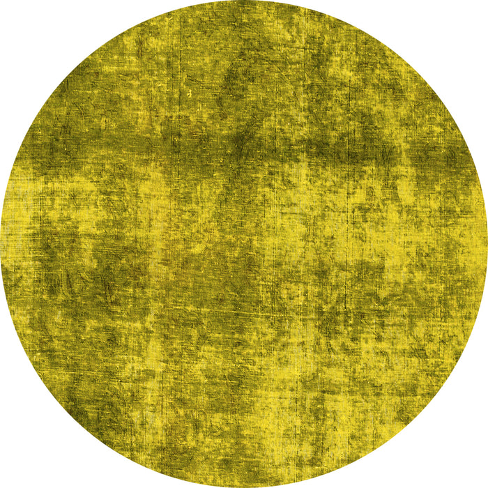 Round Abstract Yellow Modern Rug, abs2052yw