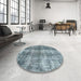 Round Machine Washable Abstract Green Rug in a Office, wshabs2052