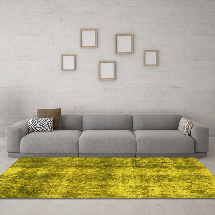 Machine Washable Abstract Yellow Modern Rug in a Living Room, wshabs2052yw