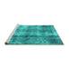 Sideview of Machine Washable Abstract Turquoise Modern Area Rugs, wshabs2052turq