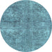 Round Abstract Light Blue Modern Rug, abs2053lblu