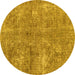 Round Abstract Yellow Modern Rug, abs2053yw