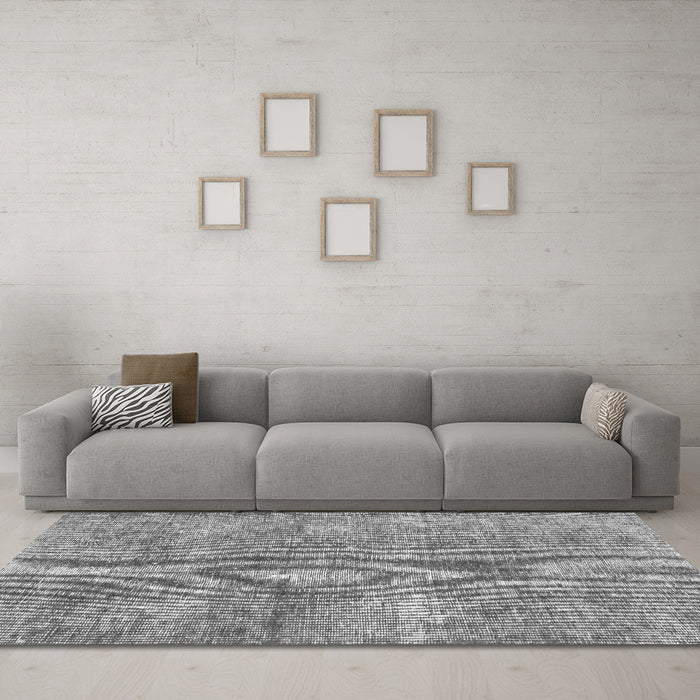 Machine Washable Abstract Gray Modern Rug in a Living Room,, wshabs2053gry