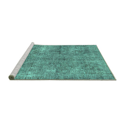 Sideview of Machine Washable Abstract Turquoise Modern Area Rugs, wshabs2053turq