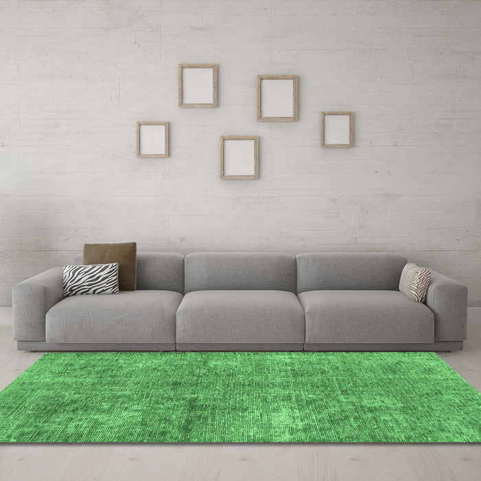 Machine Washable Abstract Emerald Green Modern Area Rugs in a Living Room,, wshabs2053emgrn