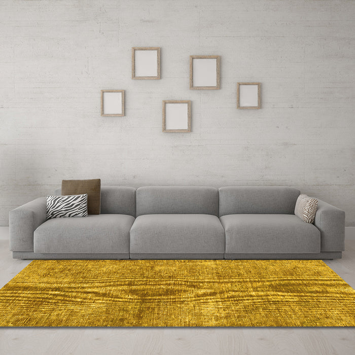Machine Washable Abstract Yellow Modern Rug in a Living Room, wshabs2053yw