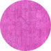 Round Machine Washable Abstract Pink Modern Rug, wshabs2054pnk