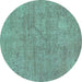 Round Abstract Turquoise Modern Rug, abs2054turq