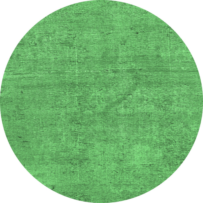 Round Machine Washable Abstract Emerald Green Modern Area Rugs, wshabs2054emgrn