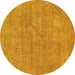 Round Abstract Yellow Modern Rug, abs2054yw