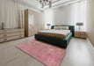 Abstract Light Coral Pink Modern Rug in a Bedroom, abs2054