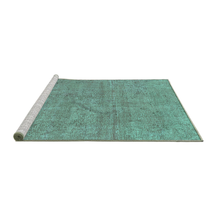 Sideview of Machine Washable Abstract Turquoise Modern Area Rugs, wshabs2054turq