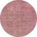 Round Machine Washable Abstract Light Coral Pink Rug, wshabs2054