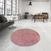 Round Machine Washable Abstract Light Coral Pink Rug in a Office, wshabs2054