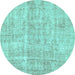 Round Machine Washable Abstract Turquoise Modern Area Rugs, wshabs2055turq