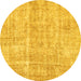 Round Machine Washable Abstract Yellow Modern Rug, wshabs2055yw