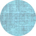 Round Abstract Light Blue Modern Rug, abs2055lblu