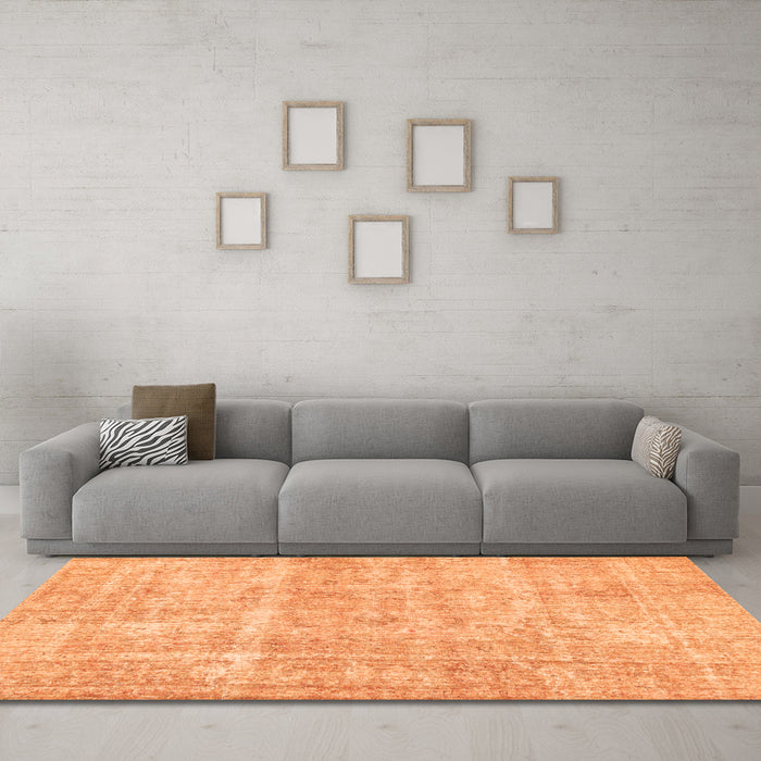 Machine Washable Abstract Orange Modern Area Rugs in a Living Room, wshabs2055org