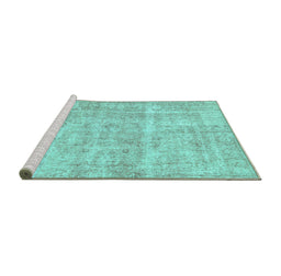 Sideview of Machine Washable Abstract Turquoise Modern Area Rugs, wshabs2055turq
