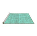 Sideview of Machine Washable Abstract Turquoise Modern Area Rugs, wshabs2055turq