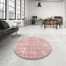 Round Machine Washable Abstract Deep Rose Pink Rug in a Office, wshabs2055