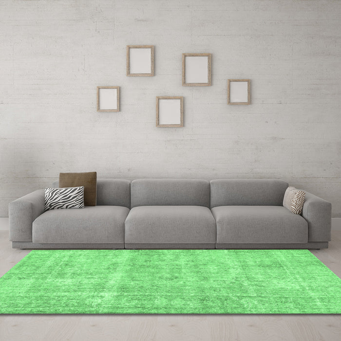 Machine Washable Abstract Emerald Green Modern Area Rugs in a Living Room,, wshabs2055emgrn