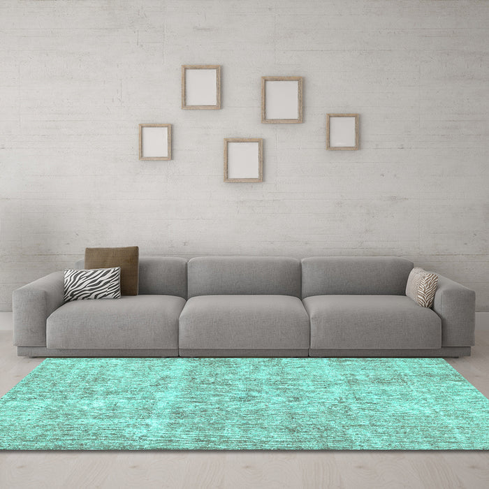 Machine Washable Abstract Turquoise Modern Area Rugs in a Living Room,, wshabs2055turq