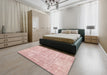 Abstract Deep Rose Pink Modern Rug in a Bedroom, abs2055