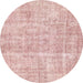 Round Machine Washable Abstract Deep Rose Pink Rug, wshabs2055