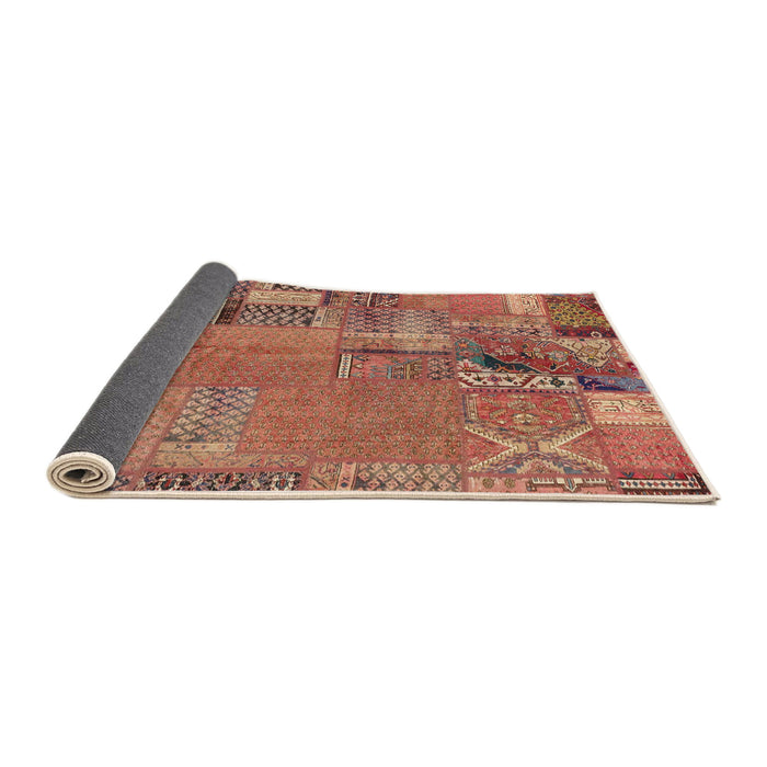 Sideview of Abstract Sunrise Orange Patchwork Rug, abs2056