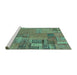 Sideview of Machine Washable Patchwork Turquoise Transitional Area Rugs, wshabs2056turq