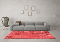 Machine Washable Patchwork Red Transitional Rug, wshabs2056red