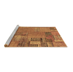 Sideview of Machine Washable Patchwork Brown Transitional Rug, wshabs2056brn