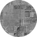 Round Machine Washable Patchwork Gray Transitional Rug, wshabs2056gry