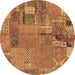 Round Patchwork Brown Transitional Rug, abs2056brn