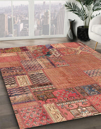 Abstract Sunrise Orange Patchwork Rug, abs2056