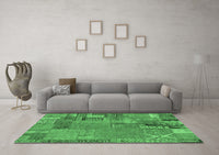 Machine Washable Patchwork Emerald Green Transitional Rug, wshabs2056emgrn