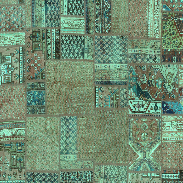 Square Patchwork Turquoise Transitional Rug, abs2056turq