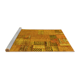 Sideview of Machine Washable Patchwork Yellow Transitional Rug, wshabs2056yw