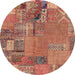 Round Abstract Sunrise Orange Patchwork Rug, abs2056