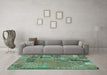 Machine Washable Patchwork Turquoise Transitional Area Rugs in a Living Room,, wshabs2056turq