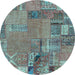 Round Machine Washable Patchwork Light Blue Transitional Rug, wshabs2056lblu