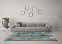 Machine Washable Patchwork Light Blue Transitional Rug, wshabs2056lblu