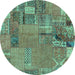 Round Patchwork Turquoise Transitional Rug, abs2056turq