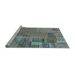 Sideview of Machine Washable Patchwork Light Blue Transitional Rug, wshabs2056lblu